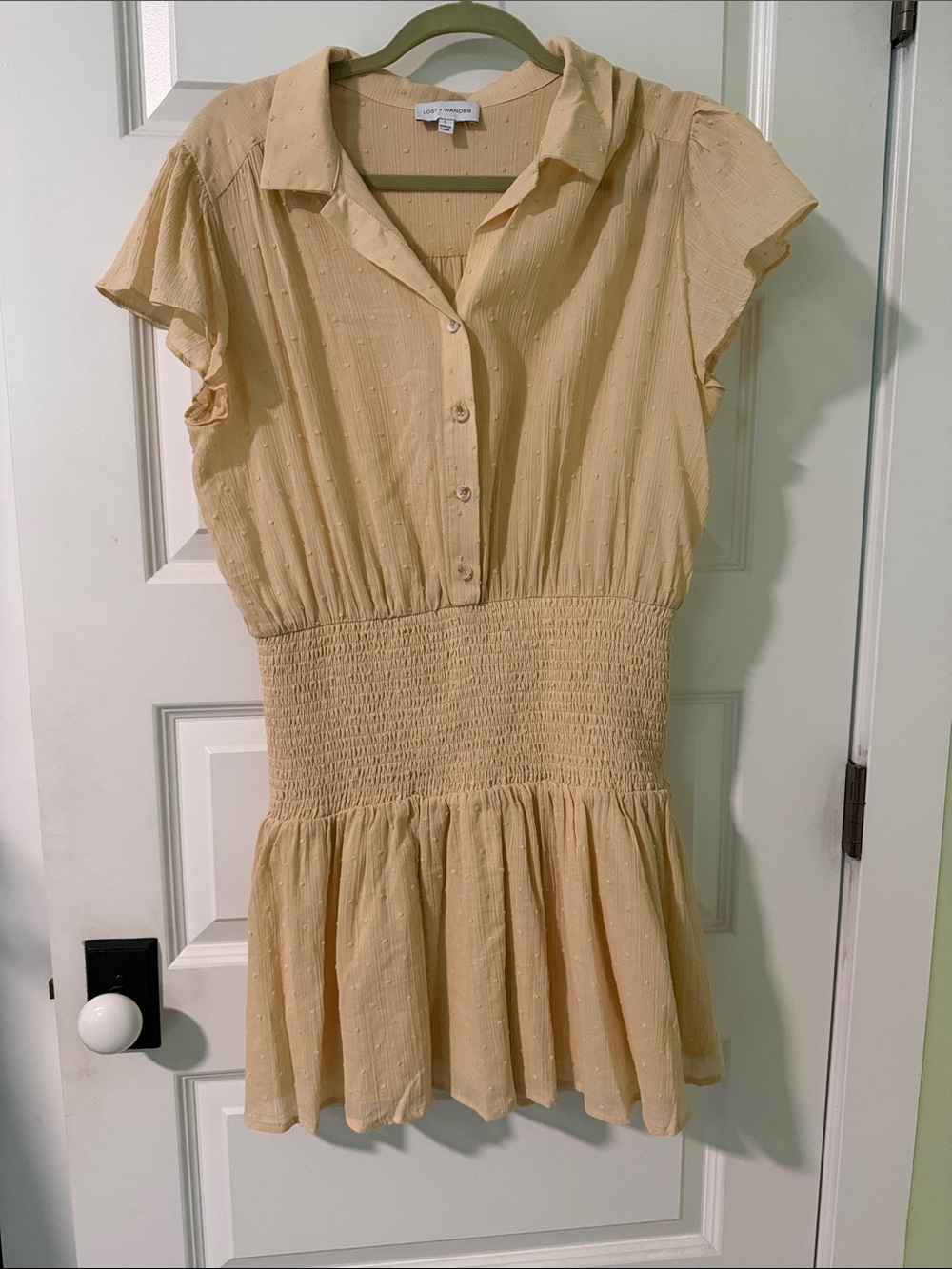 Lost Cream Mini Dress with Smocked Waist